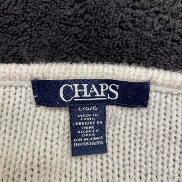 CHAPS V-neck tunic sweater, cream with gold threads, size L - Picture 5 of 5